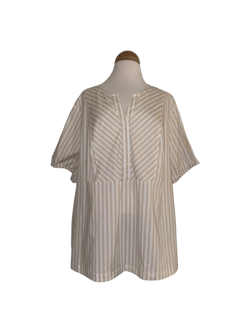 Cream & White Striped V-Notch Tunic Top denim & co 3X